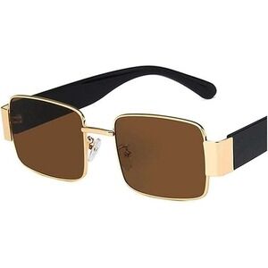 Rectangle Sunglasses for Men Gold Frame Brown Lens UV400 Protection Retro Lentes